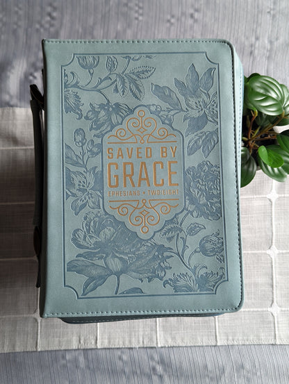 Saved by Grace Ephesians 2:8 | Embossed Faux Leather | Floral | Bible Cover