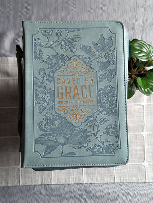 Saved by Grace Ephesians 2:8 | Embossed Faux Leather | Floral | Bible Cover