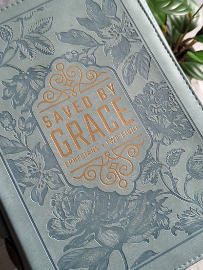 Saved by Grace Ephesians 2:8 | Embossed Faux Leather | Floral | Bible Cover