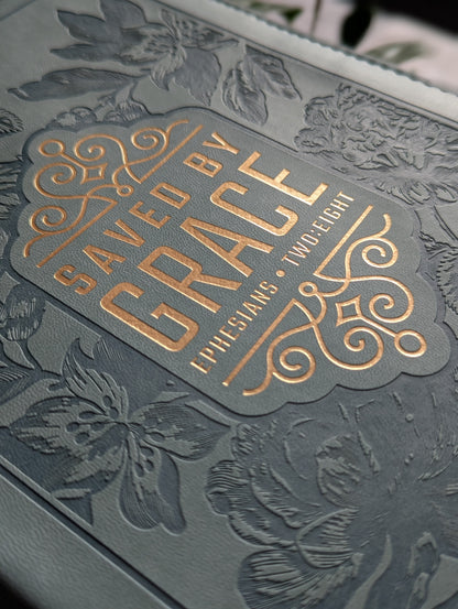 Saved by Grace Ephesians 2:8 | Embossed Faux Leather | Floral | Bible Cover