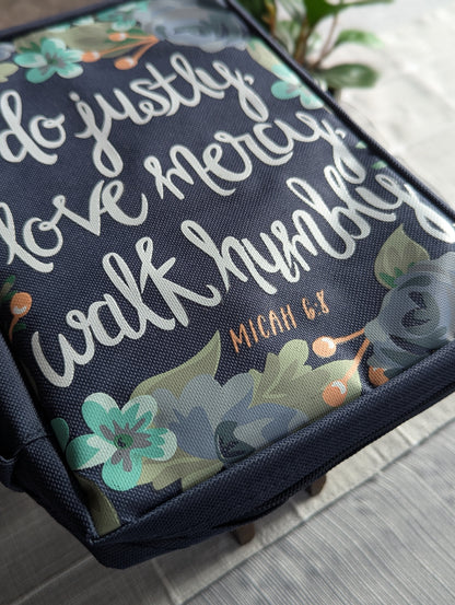 Do justly, love mercy, walk humbly Micah 6:8 | Floral | Fabric Bible Cover