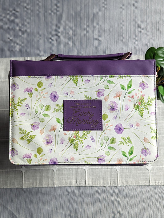 The Lord's Mercies are new every morning Lam 3:22-23 | Purple Floral | Bible Cover