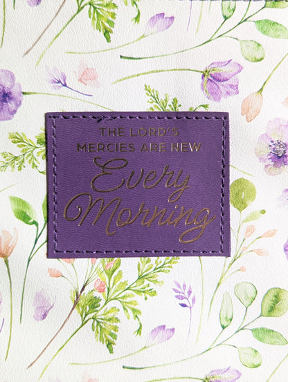 The Lord's Mercies are new every morning Lam 3:22-23 | Purple Floral | Bible Cover
