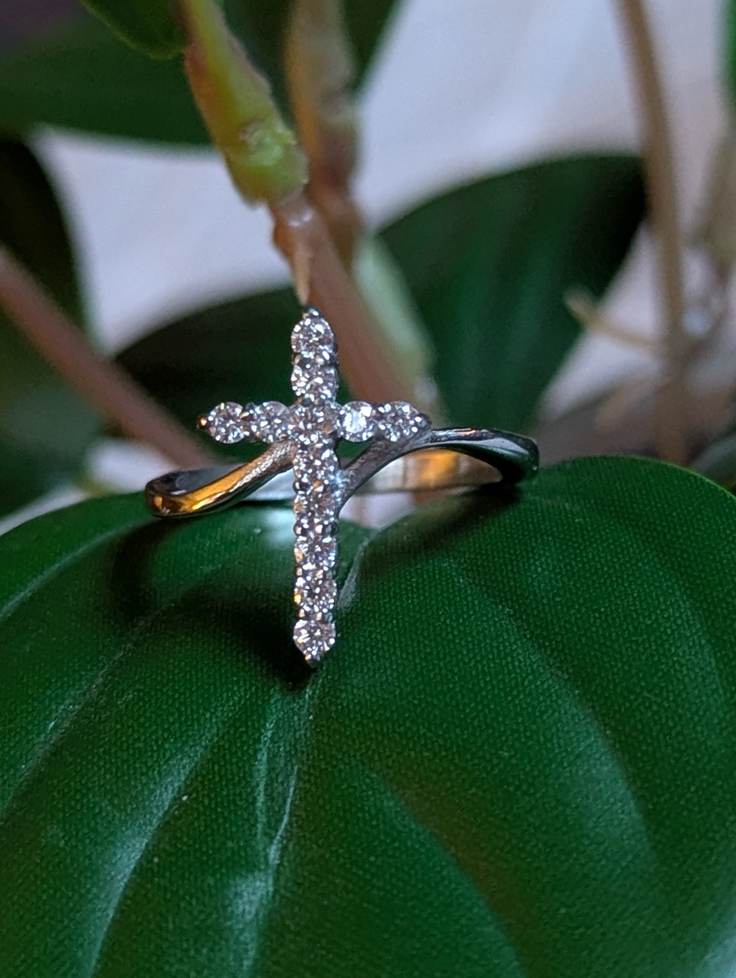 Cubic Zirconia Cross Ring | Silver Stainless Steel Faith Ring | Christian Jewelry Gift for Women | Sparkling Cross Band