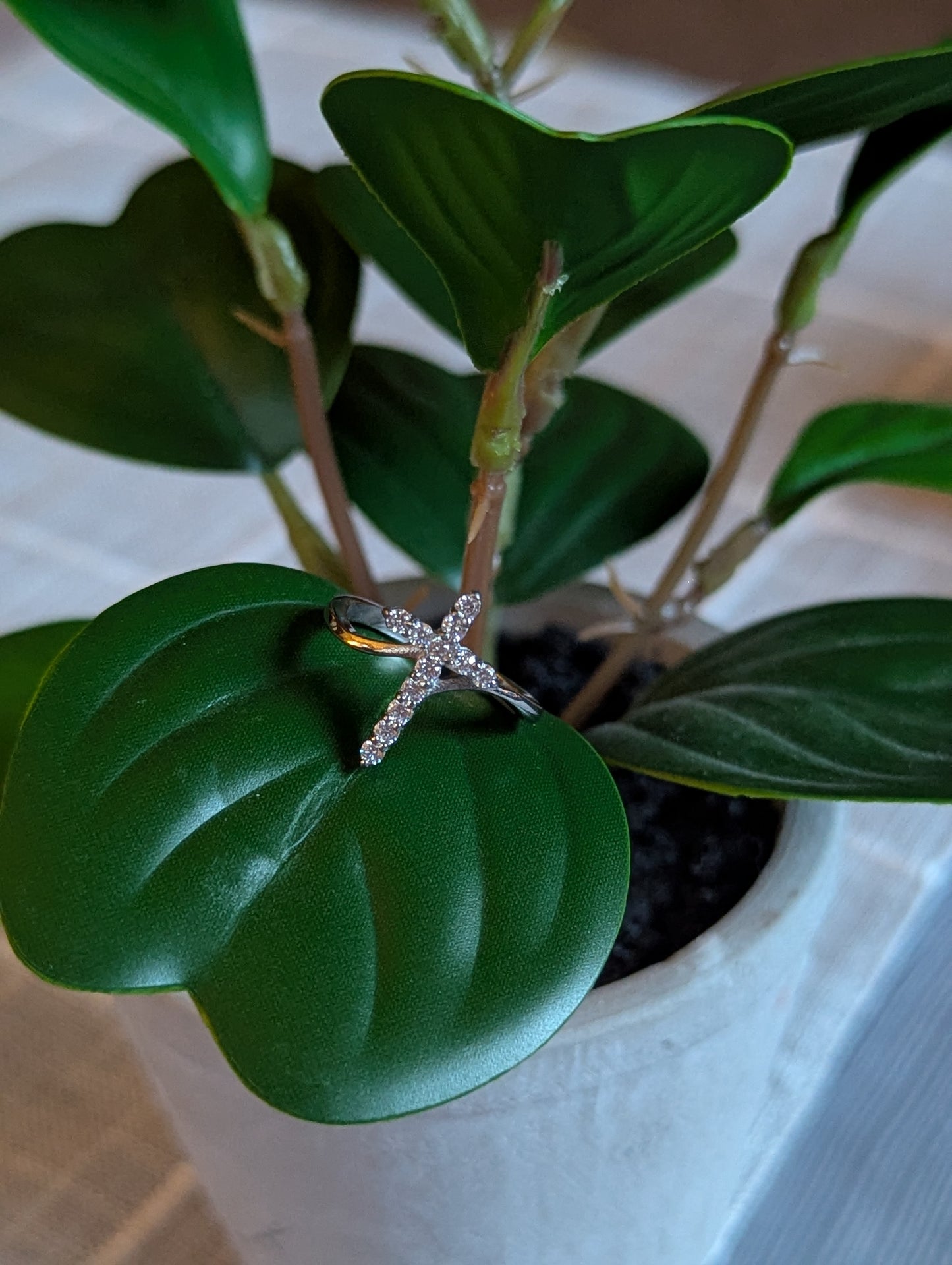 Cubic Zirconia Cross Ring | Silver Stainless Steel Faith Ring | Christian Jewelry Gift for Women | Sparkling Cross Band