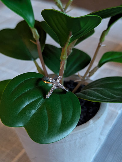 Cubic Zirconia Cross Ring | Silver Stainless Steel Faith Ring | Christian Jewelry Gift for Women | Sparkling Cross Band