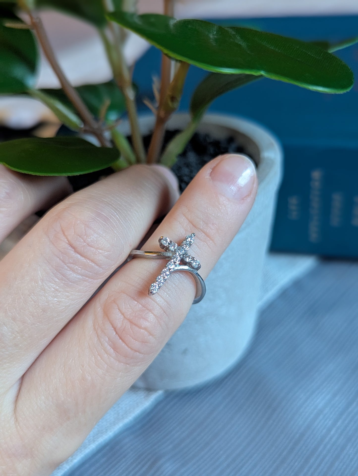 Cubic Zirconia Cross Ring | Silver Stainless Steel Faith Ring | Christian Jewelry Gift for Women | Sparkling Cross Band