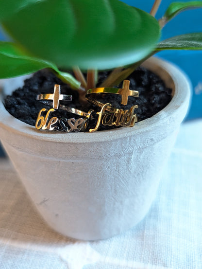 “Blessed” or "Faith Ring 18K Adjustable Gold PVD or Stainless Steel | Christian Jewelry | Faith Gift | Inspirational Ring | Adjustable Stainless Steel