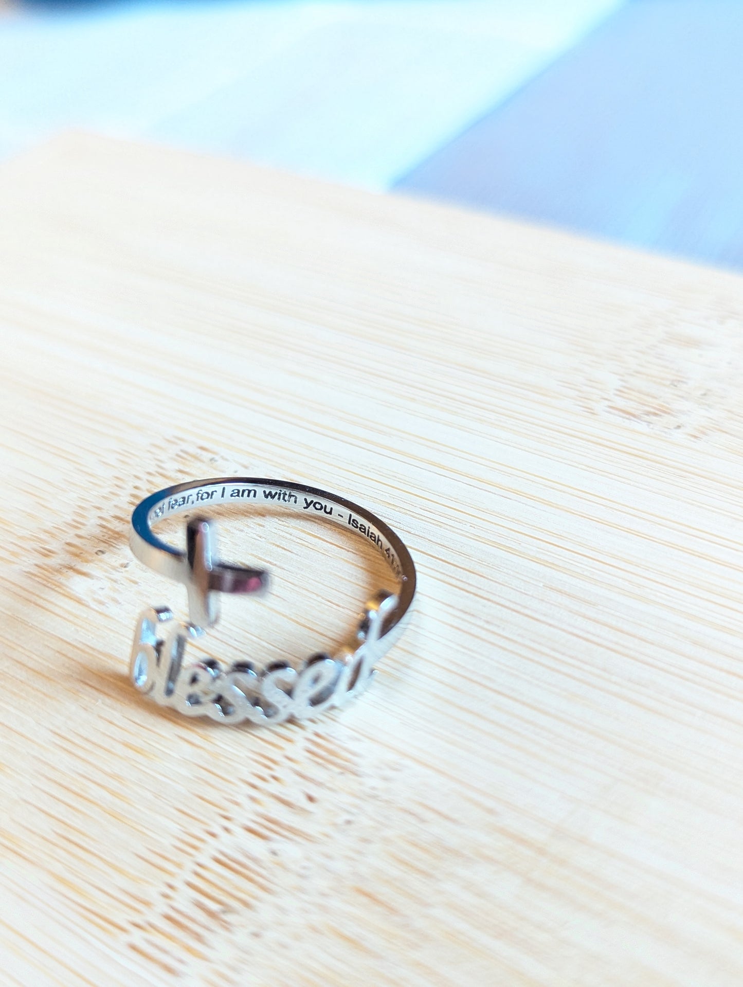 “Blessed” or "Faith Ring 18K Adjustable Gold PVD or Stainless Steel | Christian Jewelry | Faith Gift | Inspirational Ring | Adjustable Stainless Steel