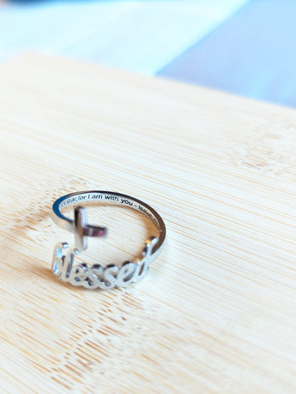 “Blessed” or "Faith Ring 18K Adjustable Gold PVD or Stainless Steel | Christian Jewelry | Faith Gift | Inspirational Ring | Adjustable Stainless Steel