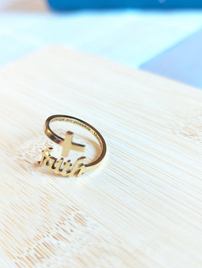 “Blessed” or "Faith Ring 18K Adjustable Gold PVD or Stainless Steel | Christian Jewelry | Faith Gift | Inspirational Ring | Adjustable Stainless Steel