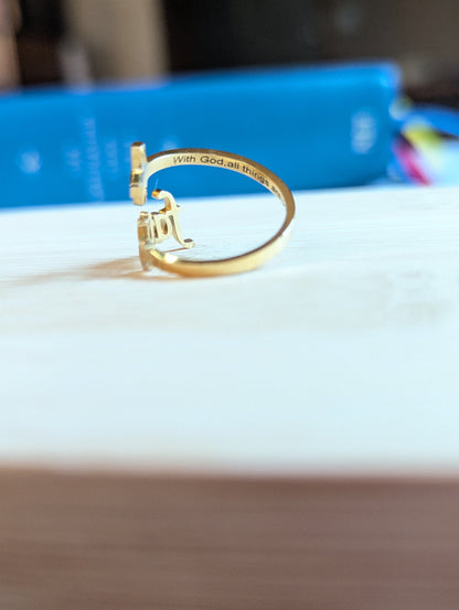 “Blessed” or "Faith Ring 18K Adjustable Gold PVD or Stainless Steel | Christian Jewelry | Faith Gift | Inspirational Ring | Adjustable Stainless Steel