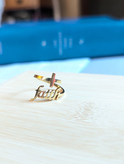 “Blessed” or "Faith Ring 18K Adjustable Gold PVD or Stainless Steel | Christian Jewelry | Faith Gift | Inspirational Ring | Adjustable Stainless Steel