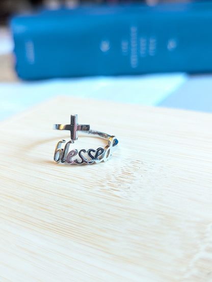 “Blessed” or "Faith Ring 18K Adjustable Gold PVD or Stainless Steel | Christian Jewelry | Faith Gift | Inspirational Ring | Adjustable Stainless Steel