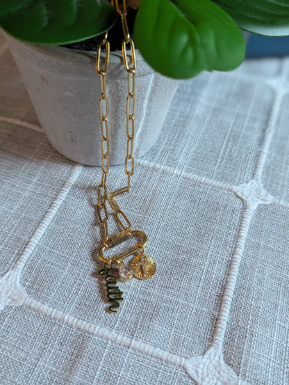 Faith-Inspired “Amen” Paperclip Chain Necklace | Gold Plated Stainless Steel | Christian Jewelry | Layered Charm Necklace with Cross & Crystal |