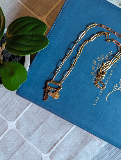 Faith-Inspired “Amen” Paperclip Chain Necklace | Gold Plated Stainless Steel | Christian Jewelry | Layered Charm Necklace with Cross & Crystal |