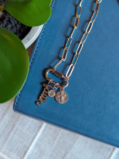 Faith-Inspired “Amen” Paperclip Chain Necklace | Gold Plated Stainless Steel | Christian Jewelry | Layered Charm Necklace with Cross & Crystal |