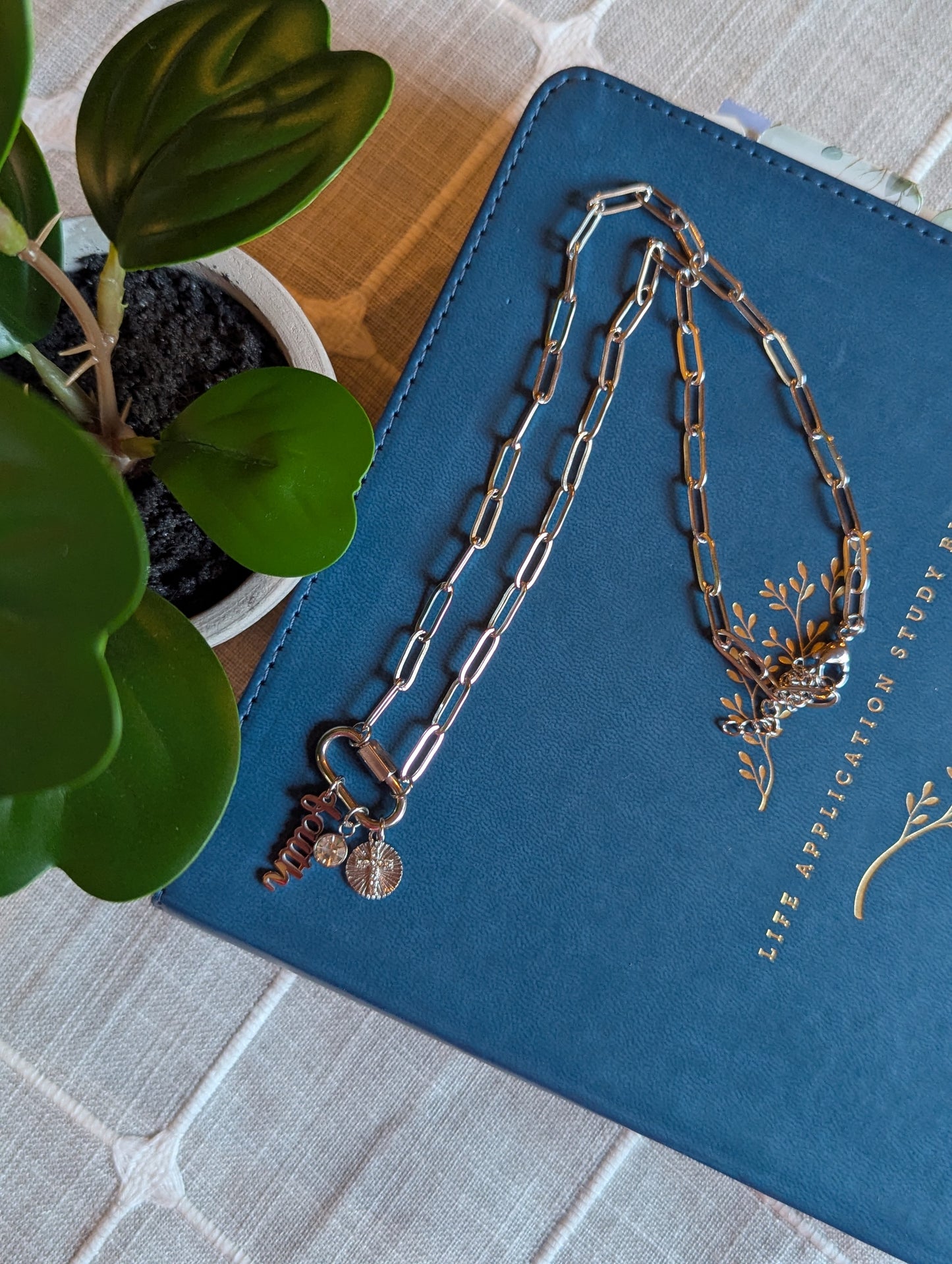 Faith-Inspired “Amen” Paperclip Chain Necklace | Gold Plated Stainless Steel | Christian Jewelry | Layered Charm Necklace with Cross & Crystal |