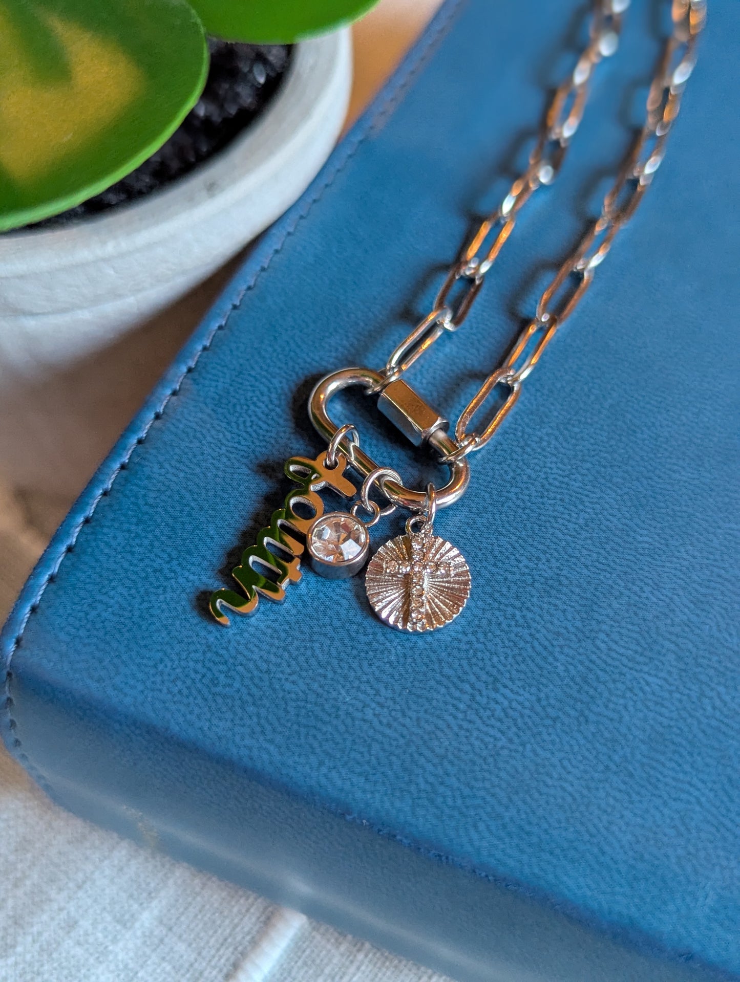 Faith-Inspired “Amen” Paperclip Chain Necklace | Gold Plated Stainless Steel | Christian Jewelry | Layered Charm Necklace with Cross & Crystal |