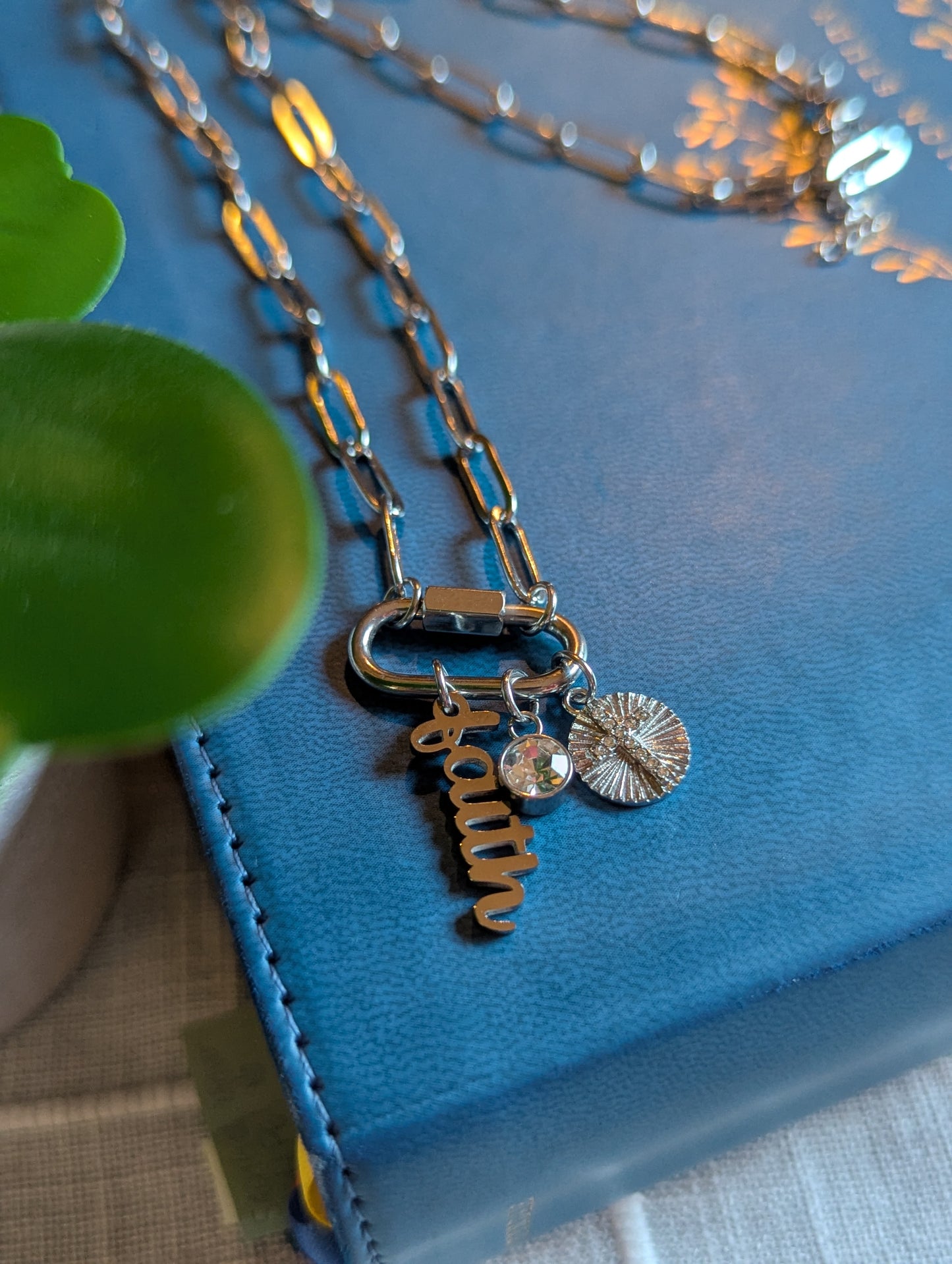 Faith-Inspired “Amen” Paperclip Chain Necklace | Gold Plated Stainless Steel | Christian Jewelry | Layered Charm Necklace with Cross & Crystal |