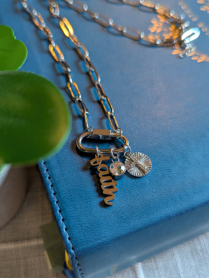 Faith-Inspired “Amen” Paperclip Chain Necklace | Gold Plated Stainless Steel | Christian Jewelry | Layered Charm Necklace with Cross & Crystal |