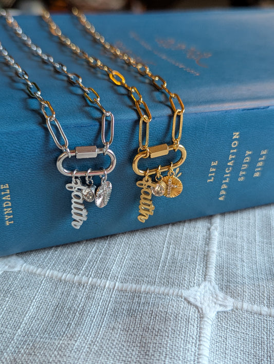 Faith-Inspired “Amen” Paperclip Chain Necklace | Gold Plated Stainless Steel | Christian Jewelry | Layered Charm Necklace with Cross & Crystal |