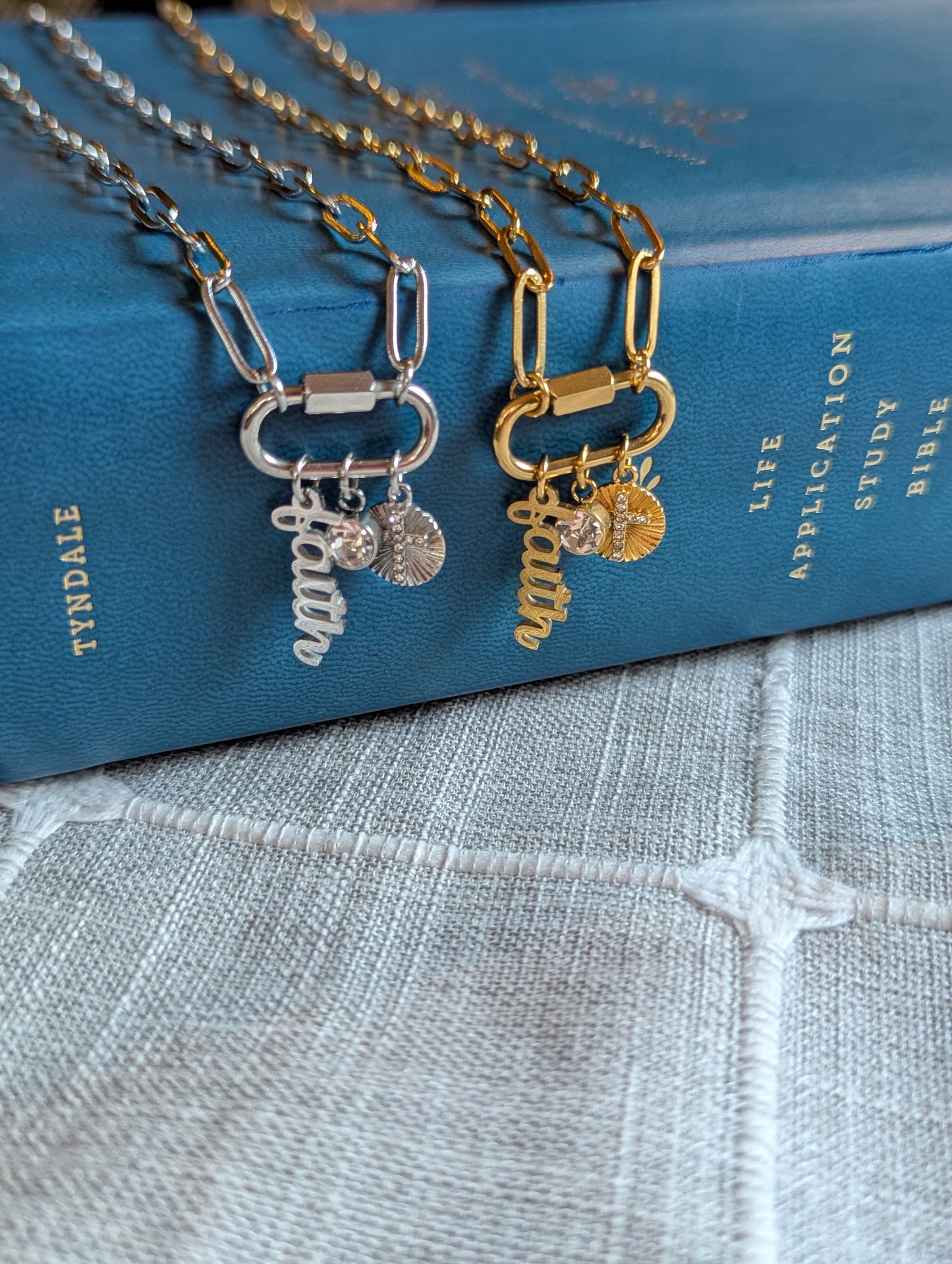 Faith-Inspired “Amen” Paperclip Chain Necklace | Gold Plated Stainless Steel | Christian Jewelry | Layered Charm Necklace with Cross & Crystal |