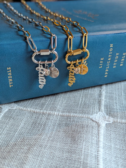 Faith-Inspired “Amen” Paperclip Chain Necklace | Gold Plated Stainless Steel | Christian Jewelry | Layered Charm Necklace with Cross & Crystal |