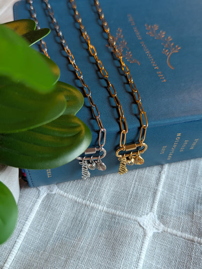 Faith-Inspired “Amen” Paperclip Chain Necklace | Gold Plated Stainless Steel | Christian Jewelry | Layered Charm Necklace with Cross & Crystal |