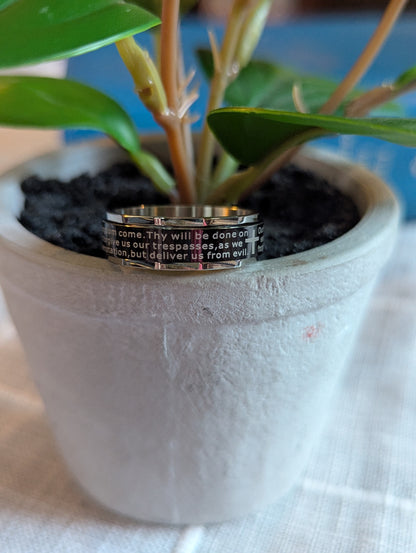 Lord’s Prayer Spinner Ring | Stainless Steel Christian Ring with Black Background | Scripture Prayer Ring for Men