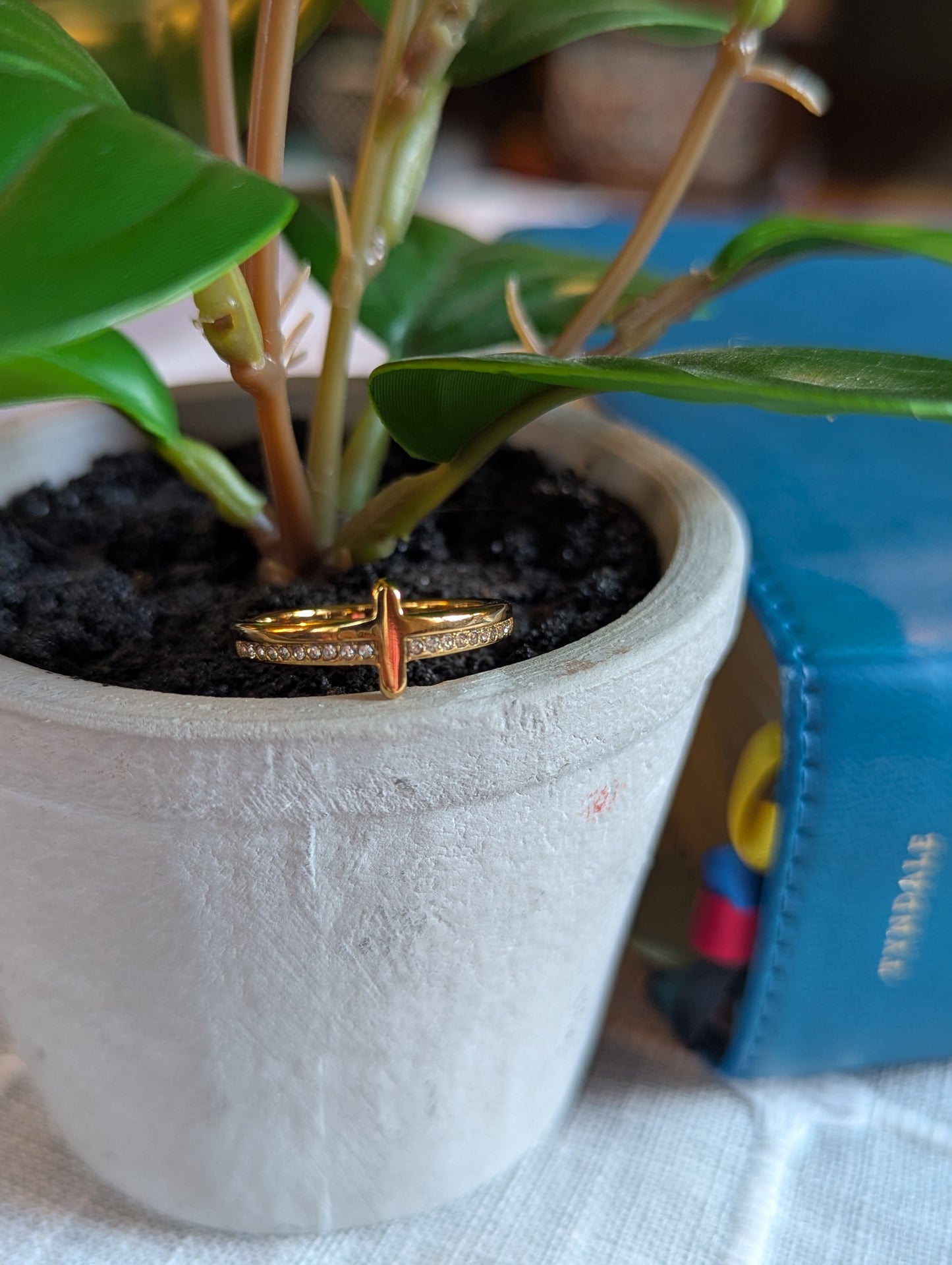 Gold Cross Ring for Women | Christian Faith Jewelry | Dainty Cubic Zirconia Cross Band | Inspirational Gift for Her