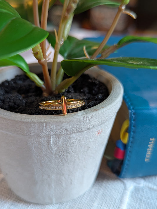 Gold Cross Ring for Women | Christian Faith Jewelry | Dainty Cubic Zirconia Cross Band | Inspirational Gift for Her