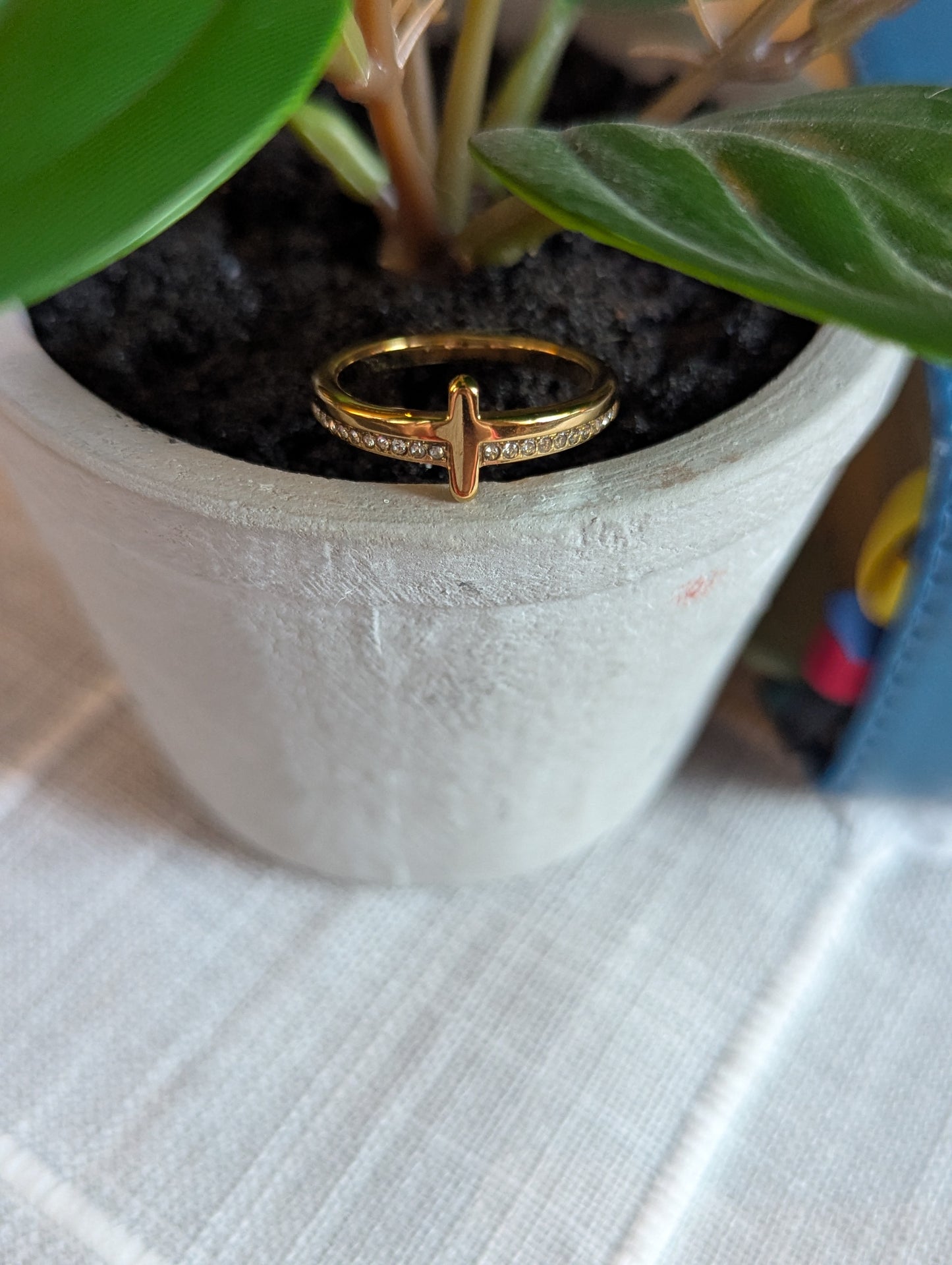 Gold Cross Ring for Women | Christian Faith Jewelry | Dainty Cubic Zirconia Cross Band | Inspirational Gift for Her