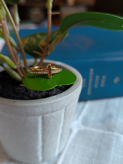 Gold Cross Ring for Women | Christian Faith Jewelry | Dainty Cubic Zirconia Cross Band | Inspirational Gift for Her