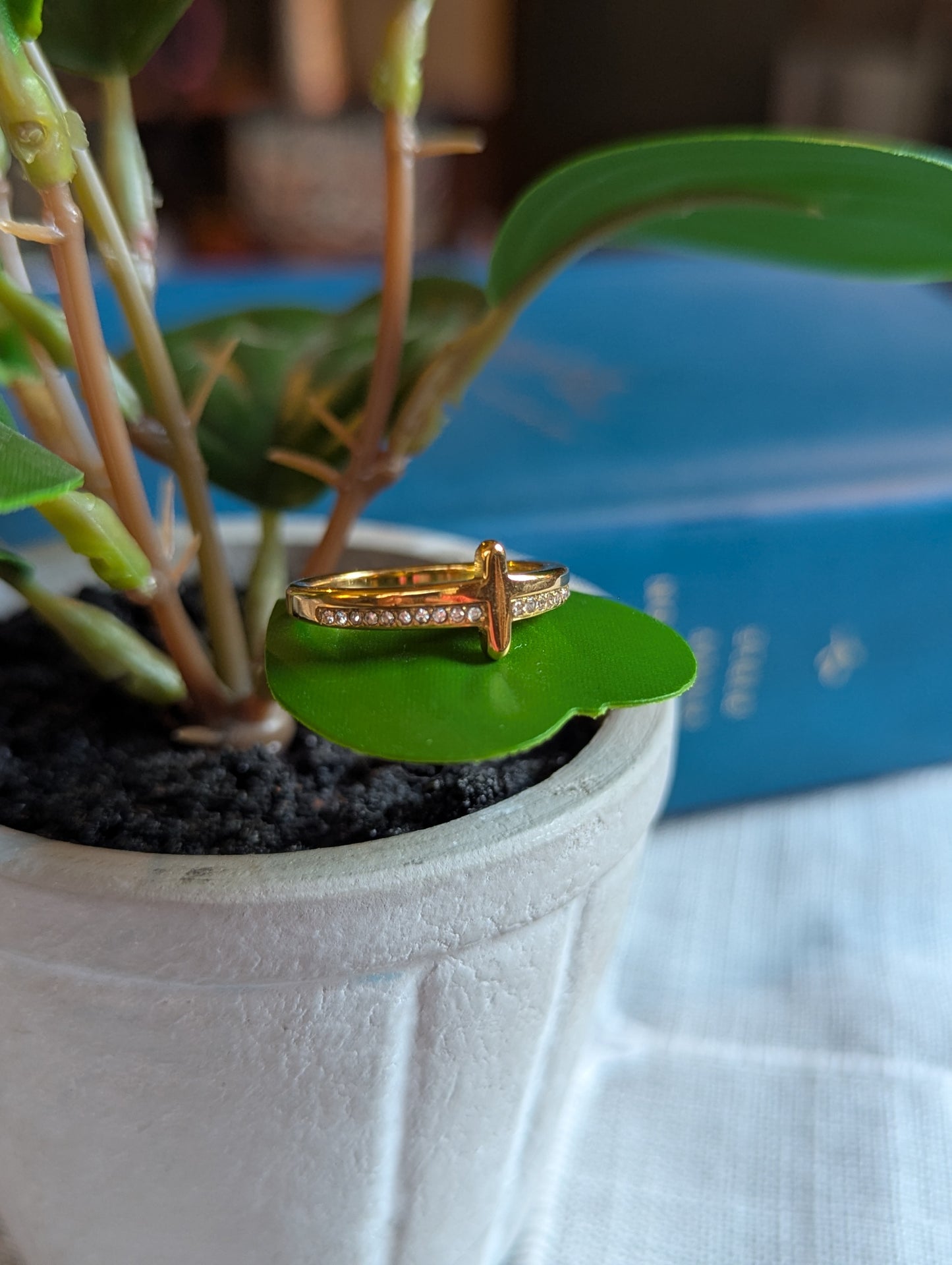 Gold Cross Ring for Women | Christian Faith Jewelry | Dainty Cubic Zirconia Cross Band | Inspirational Gift for Her