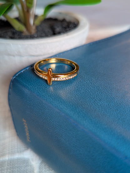 Gold Cross Ring for Women | Christian Faith Jewelry | Dainty Cubic Zirconia Cross Band | Inspirational Gift for Her