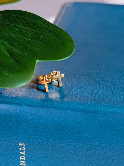 Gold PVD Cross Earring Studs