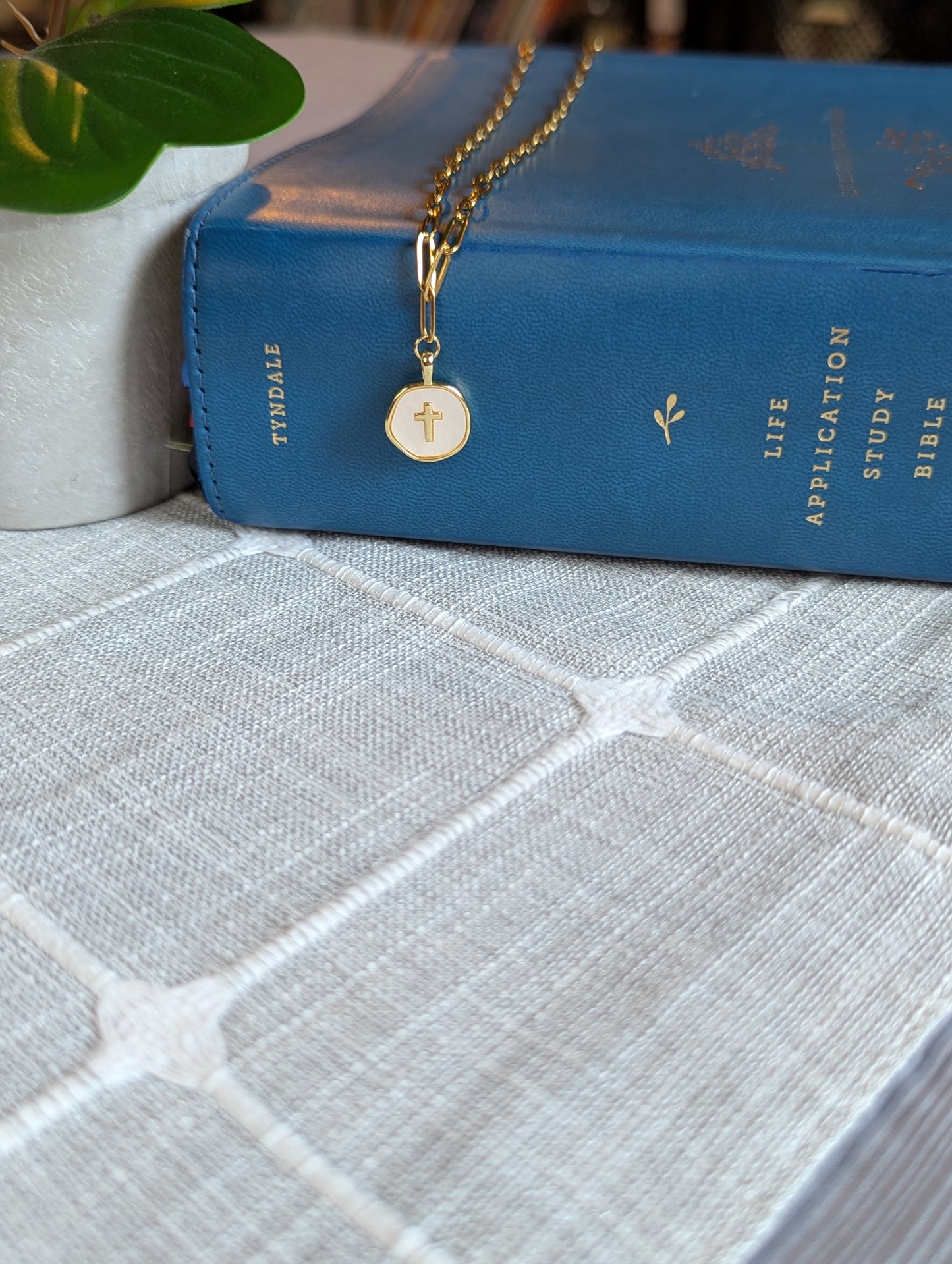 Gold Cross Necklace with Shell Inlay | Paperclip Chain Faith Necklace
