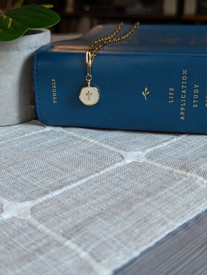Gold Cross Necklace with Shell Inlay | Paperclip Chain Faith Necklace