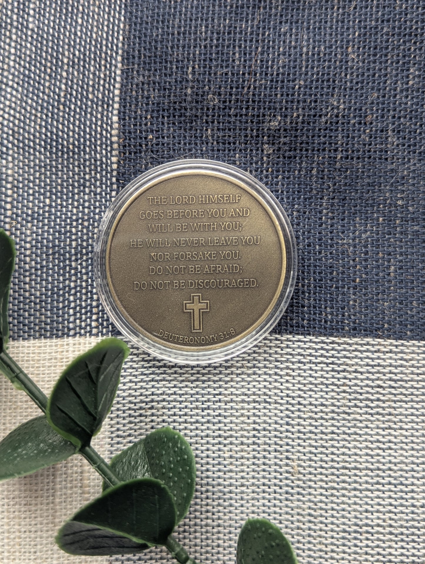 Rooted in Christ Challenge Coin - Psalm 18:2 - Deut. 31:8