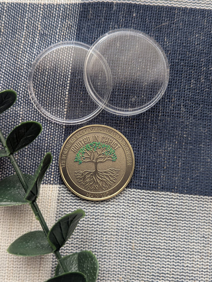 Rooted in Christ Challenge Coin - Psalm 18:2 - Deut. 31:8