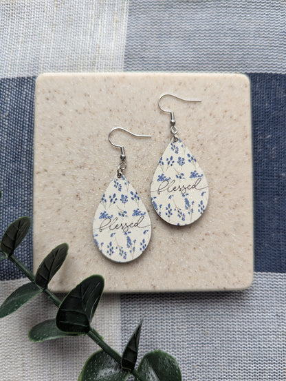 Christian Blessed Earrings - Blue French Lace