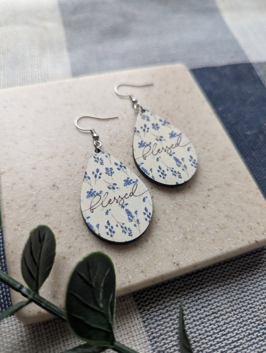 Christian Blessed Earrings - Blue French Lace