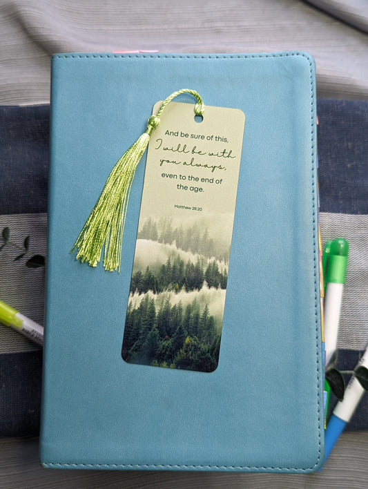 Matthew 28:20 Aluminum Bookmark – “I Will Be With You Always” – Christian Scripture Bookmark with Tassel – Faith Gift for Bible Readers
