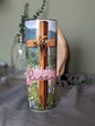 He is Risen | Resurrection Day | Easter | Wooden Cross | Floral | 20oz Stainless Steel Tumbler