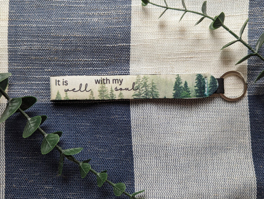 It Is Well With My Soul Neoprene Keychain | Forest Background Christian Keychain | Inspirational Scripture Key Fob | Faith Gift for Men & Women