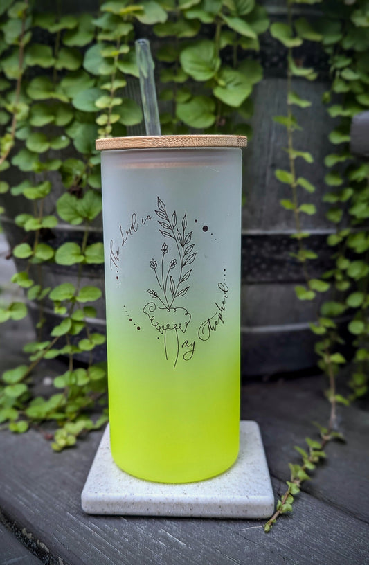 Psalm 23 The Lord is my Shepherd | Yellow Ombre | Bamboo Lid | Glass Cup