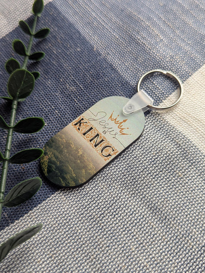 Jesus Is King Keychain | Christian MDF Sublimated Keychain | Faith Gift for Men & Women | Bible Verse