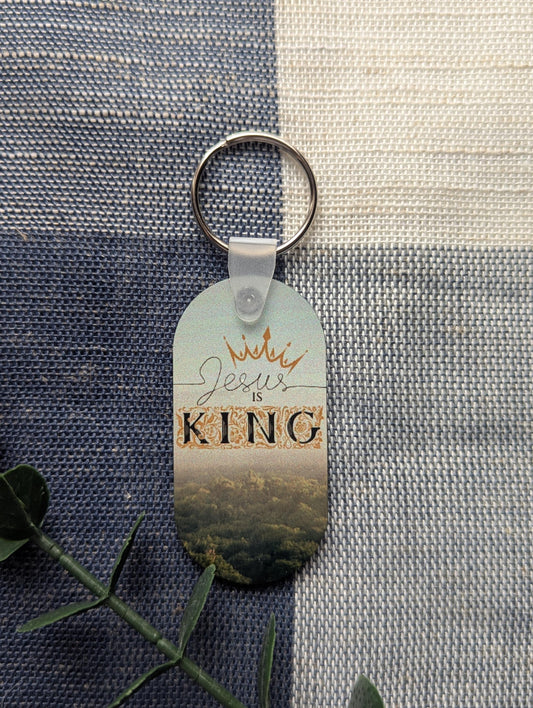 Jesus Is King Keychain | Christian MDF Sublimated Keychain | Faith Gift for Men & Women | Bible Verse