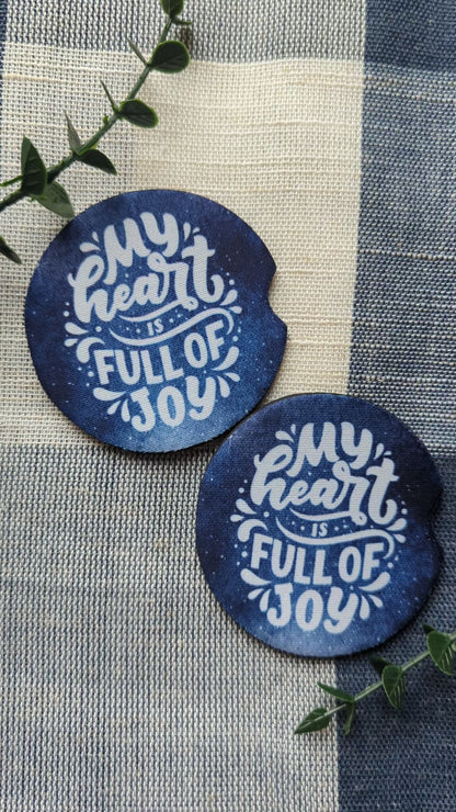 Christian Car Coasters (Set of 2): My heart is full Neoprene Cup Holder